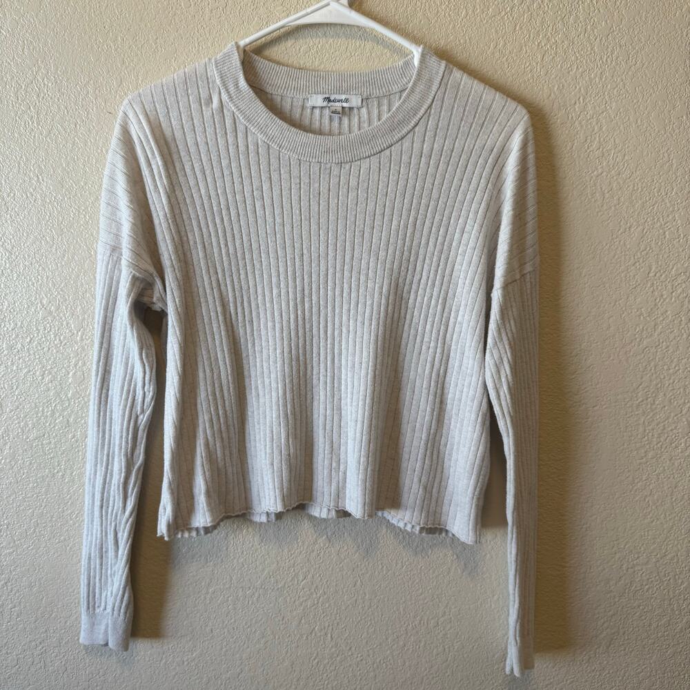 Madewell Ribbed Cotton Hemp Silk Crewneck Sweater Light Gray Size S